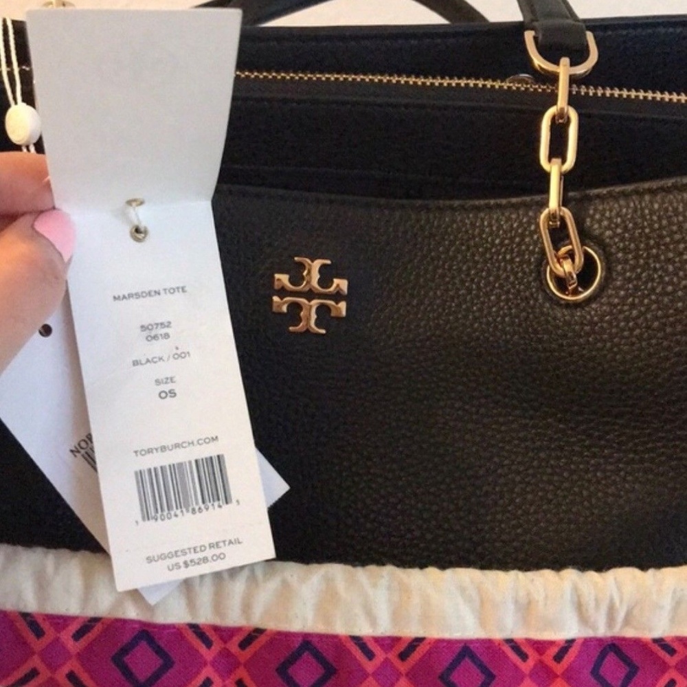 Tory Burch Black Leather Marsden XL Tote Shoulder - Picture 8 of 8
